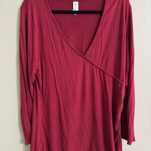 Red V-Neck Women's Top